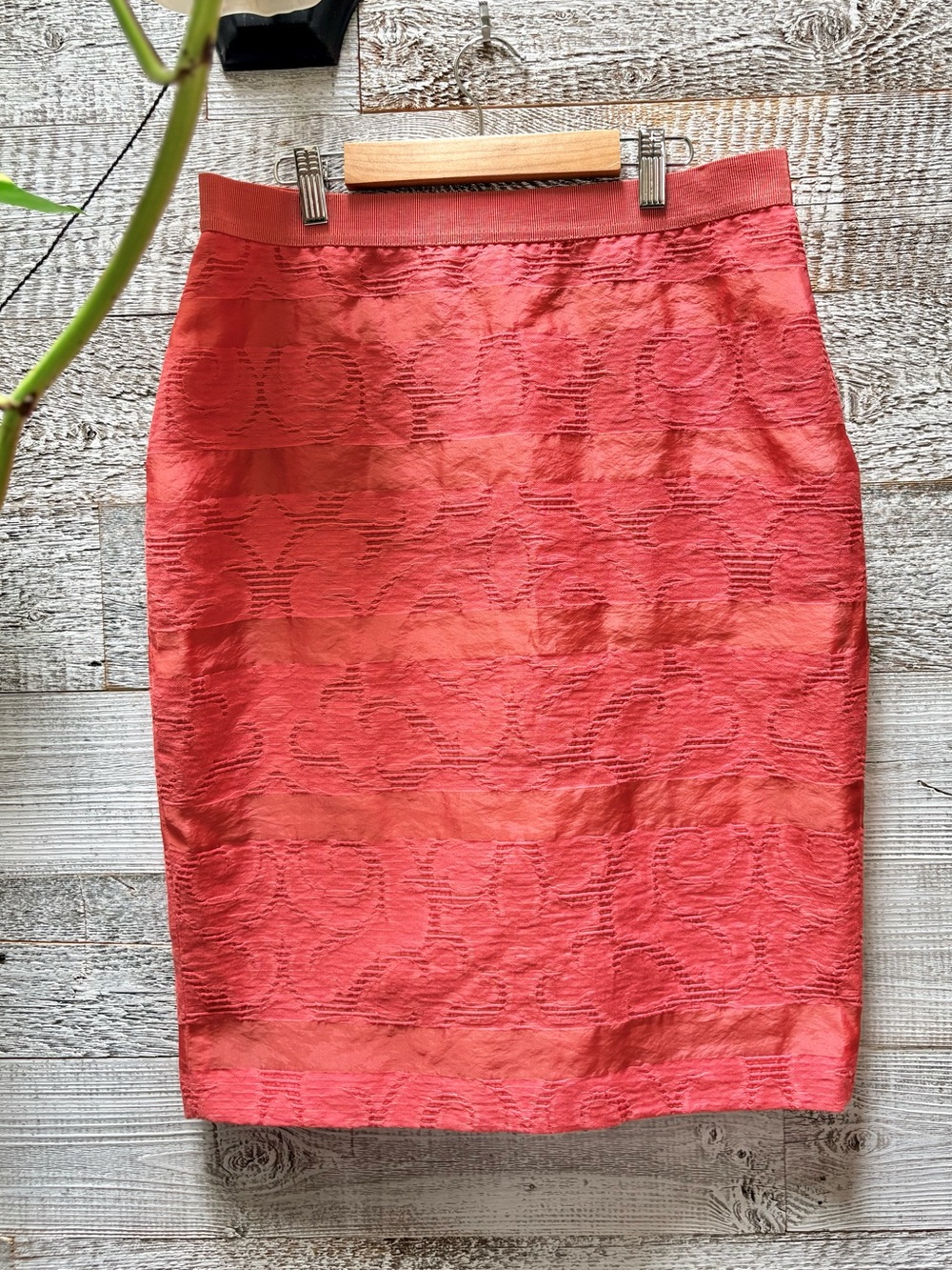 Ann Taylor | Textured Businessy Workwear Pencil Skirt - Women's 6, Coral/Melon